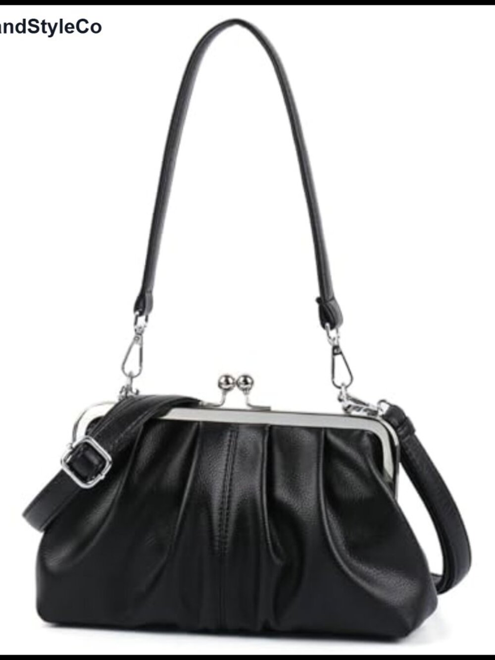 Slouchy PU Leather Kiss Lock Hobo Crossbody Bag Shoulder Purse
